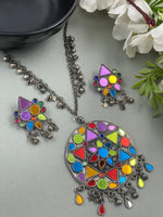 Load image into Gallery viewer, RADHA SILVER MULTICOLOR NECKLACE &amp; EARRINGS 60% Off