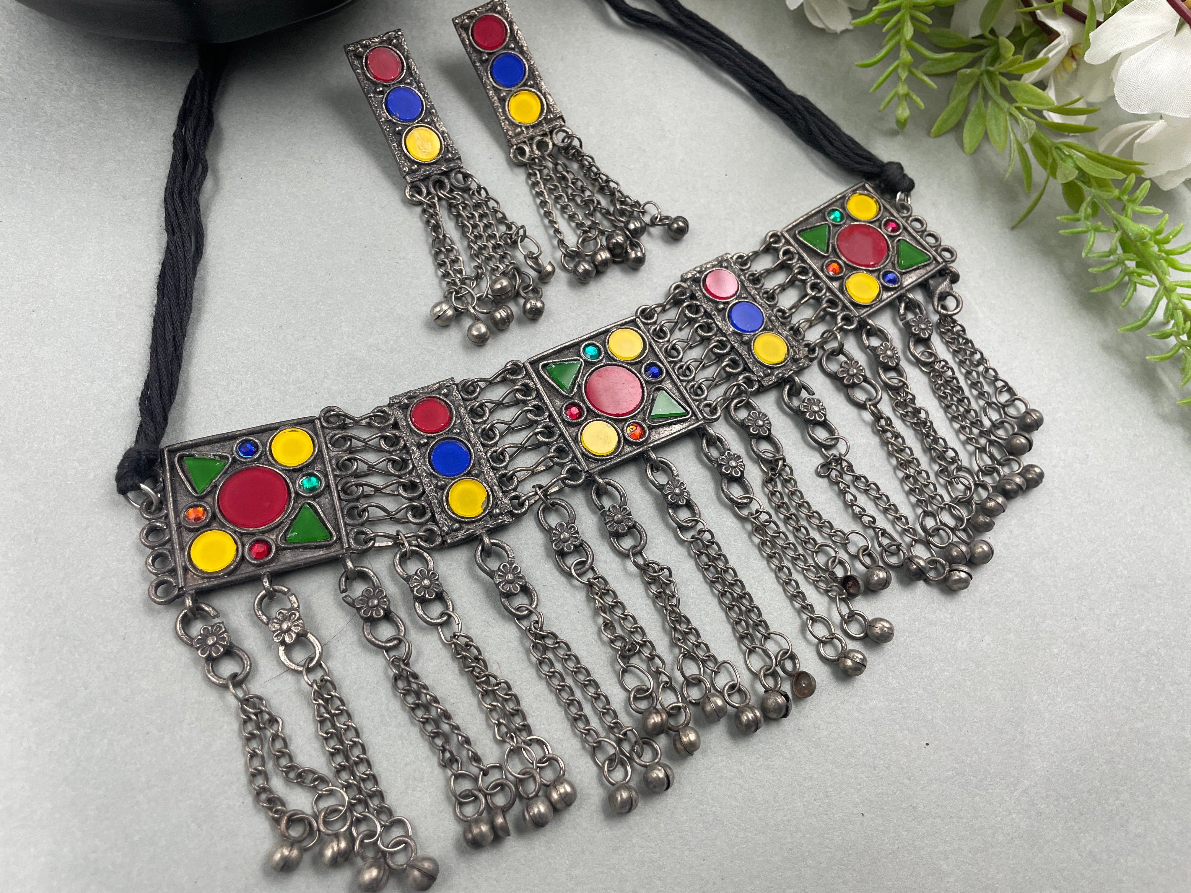 RITIKA SILVER MULTICOLOR NECKLACE & EARRINGS 60% Off