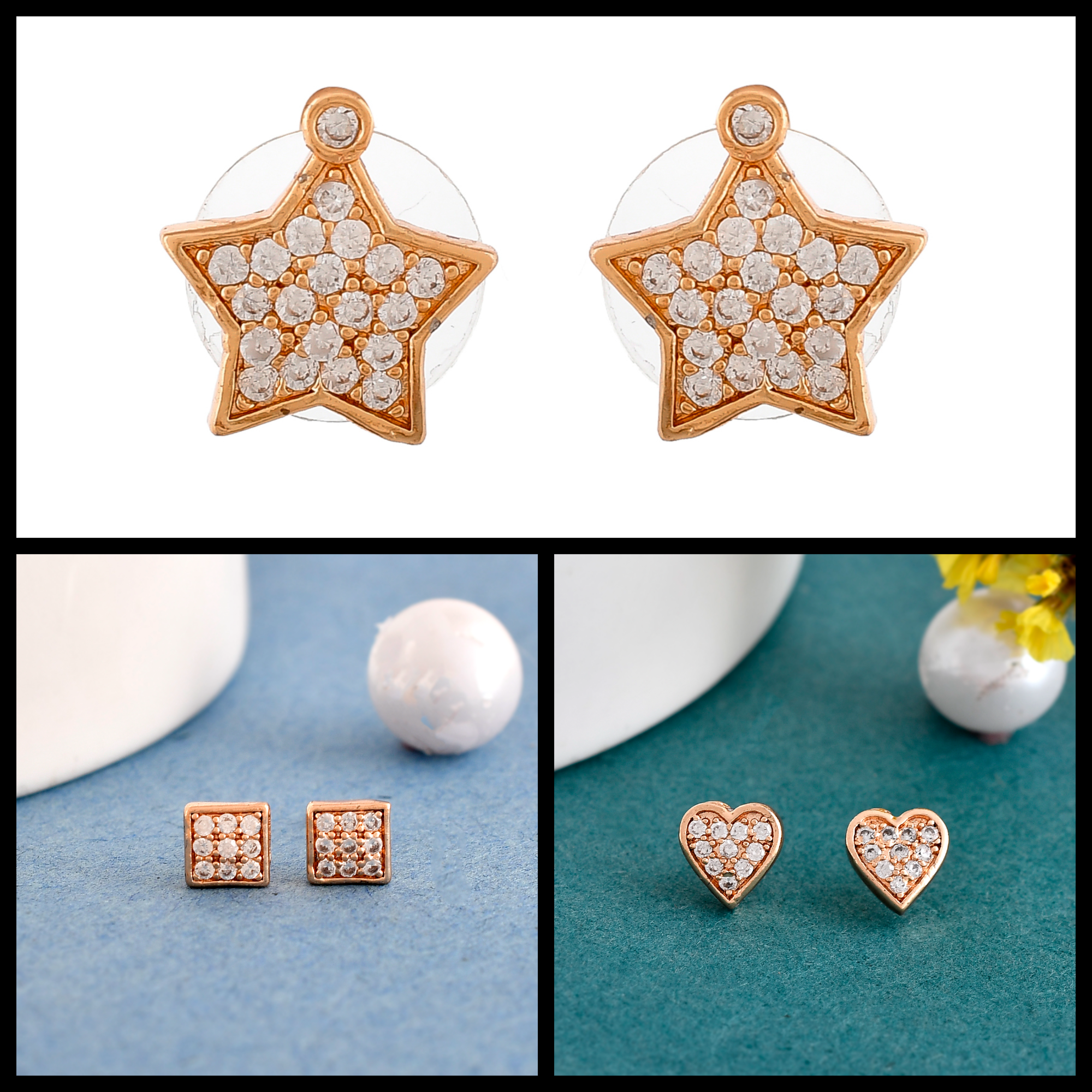 RIYA ROSE GOLD STONE EARRINGS COMBO