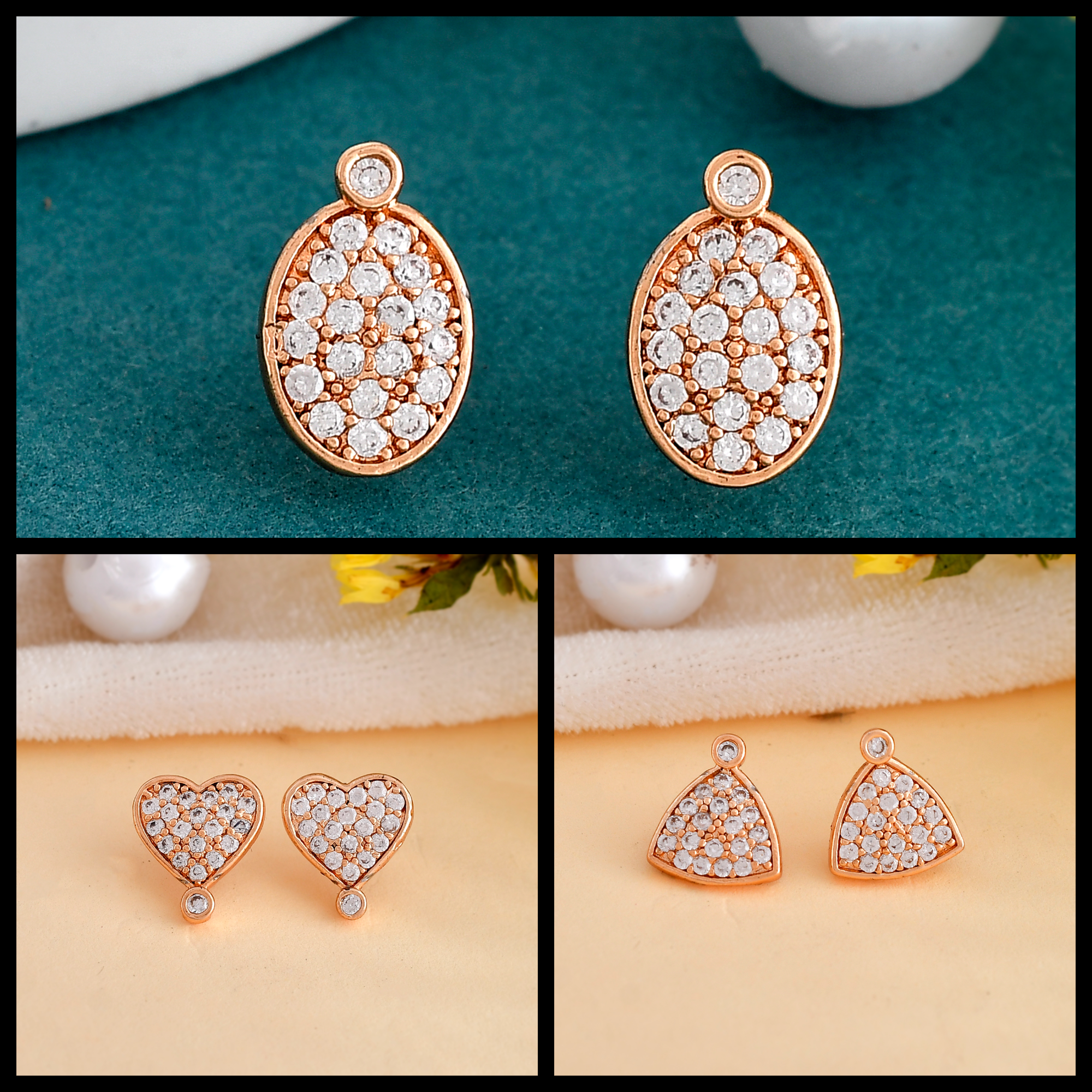 SIMRAN ROSE GOLD STONE EARRINGS COMBO