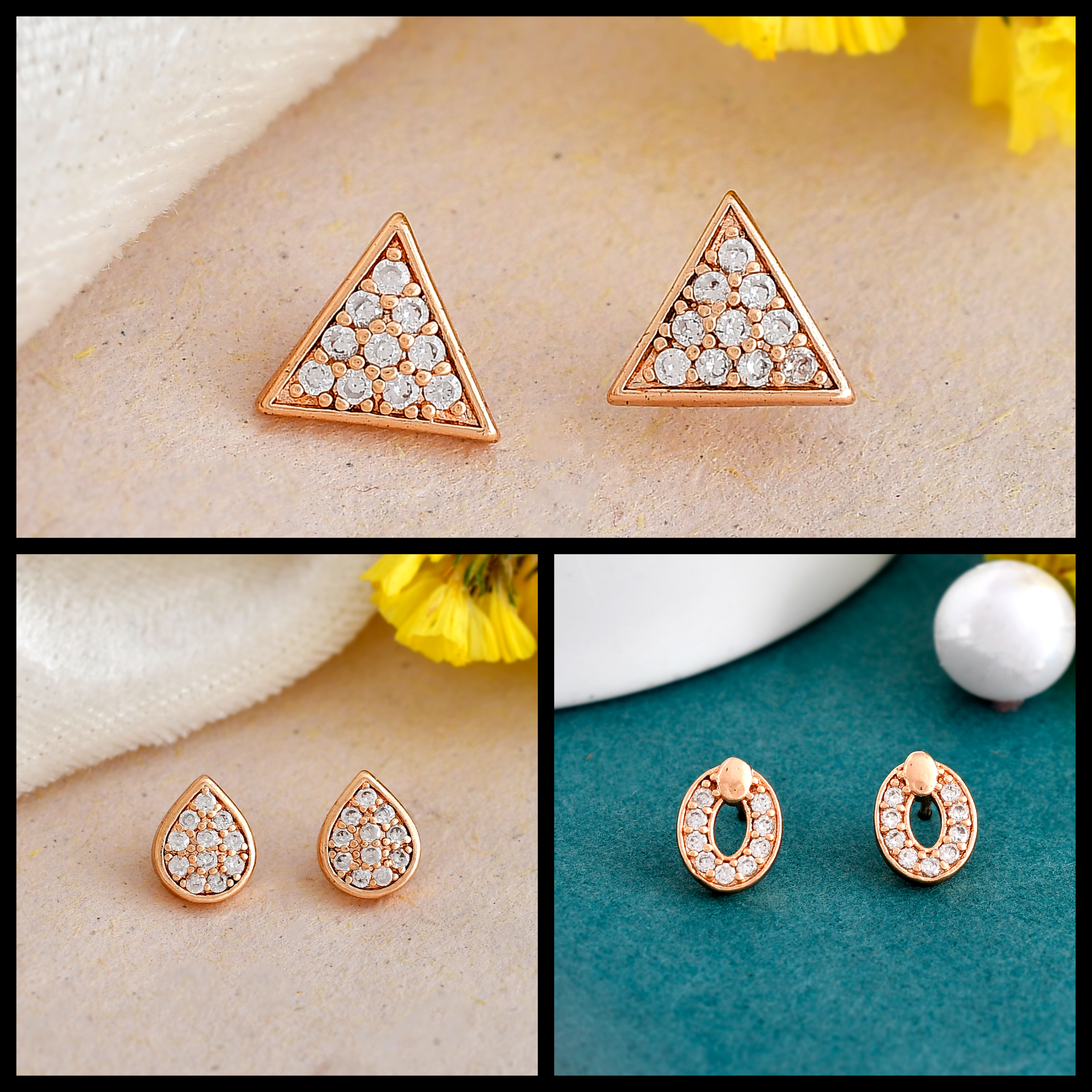 MAYRA ROSE GOLD STONE EARRINGS COMBO