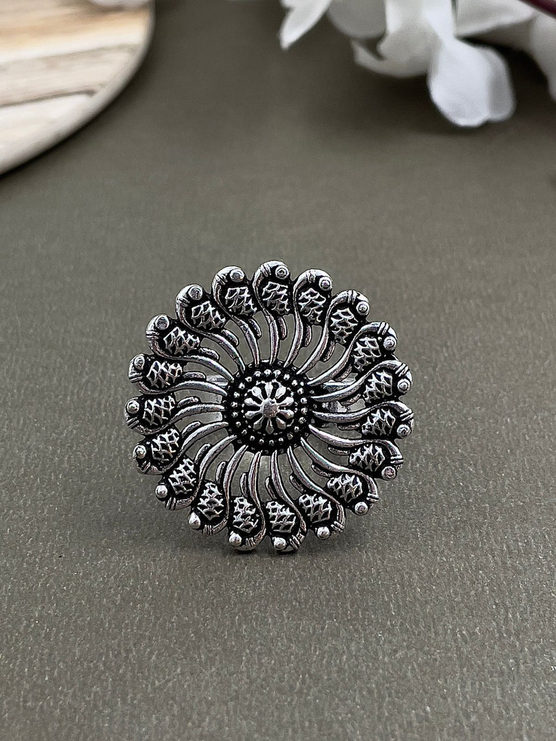 ADVIKA DESIGNER OXIDISED SILVER RING