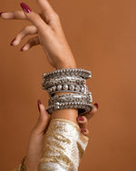 Load image into Gallery viewer, MAHI SILVER LOOK ALIKE BANGLE STACK