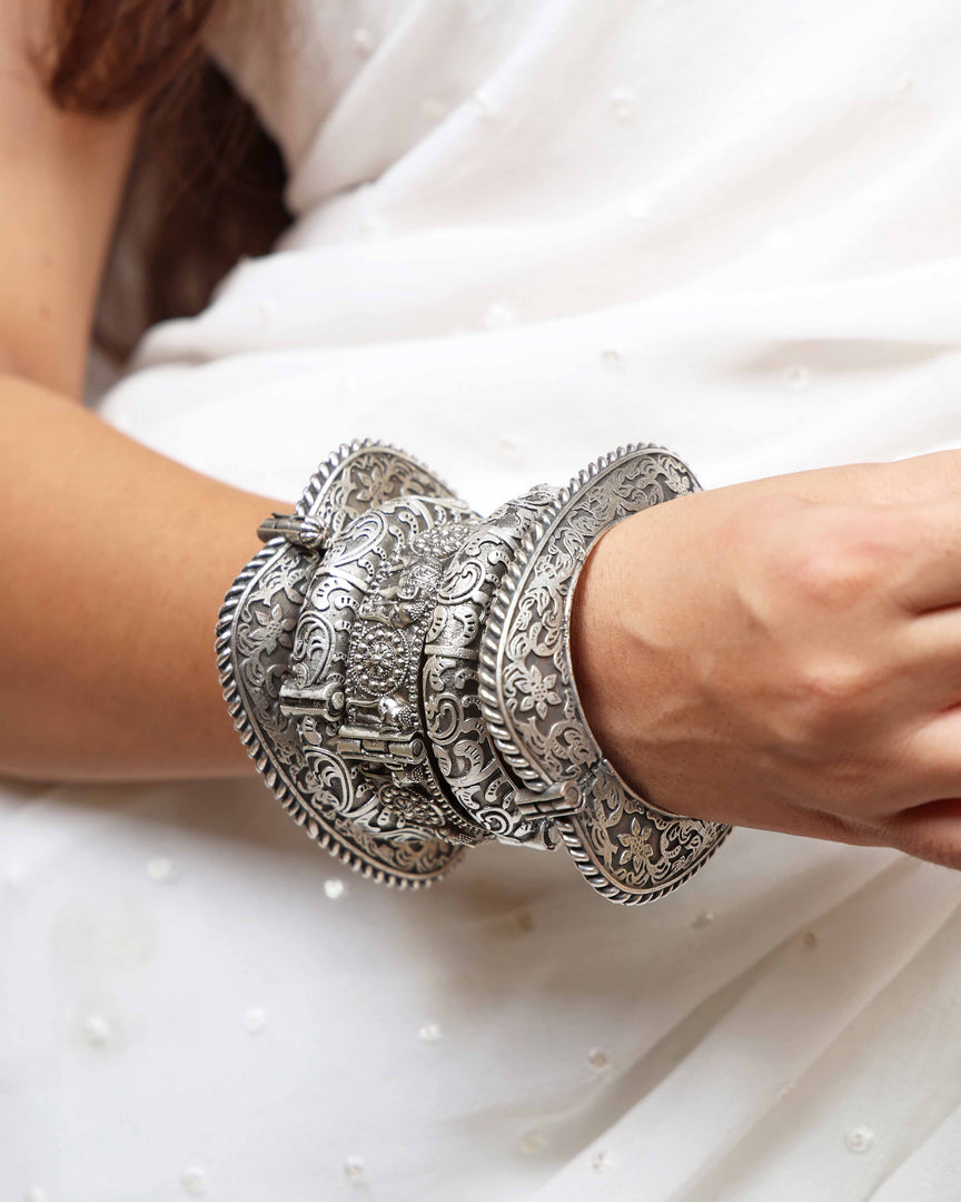 Swara Silver Lookalike Bangle Stack