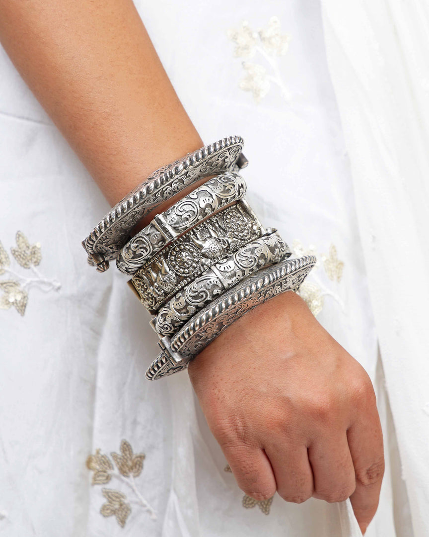 Swara Silver Lookalike Bangle Stack