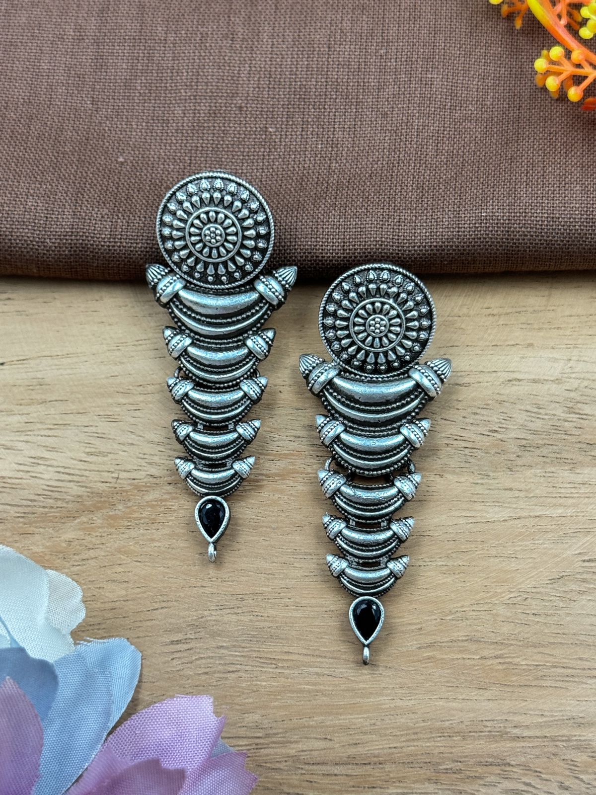 Ziva Oxidised SILVER DANGLER EARRINGS