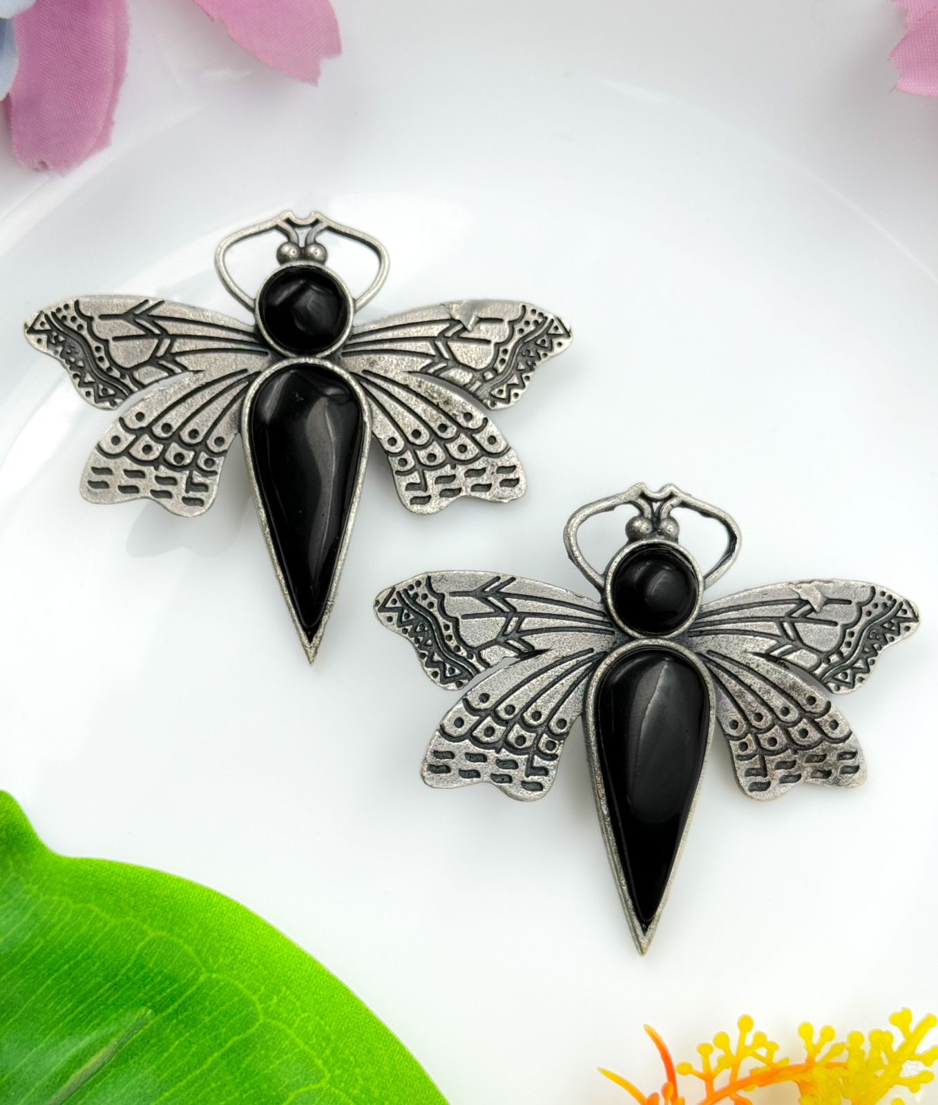 BUTTERFLY STONE STUDS SILVER EARRINGS