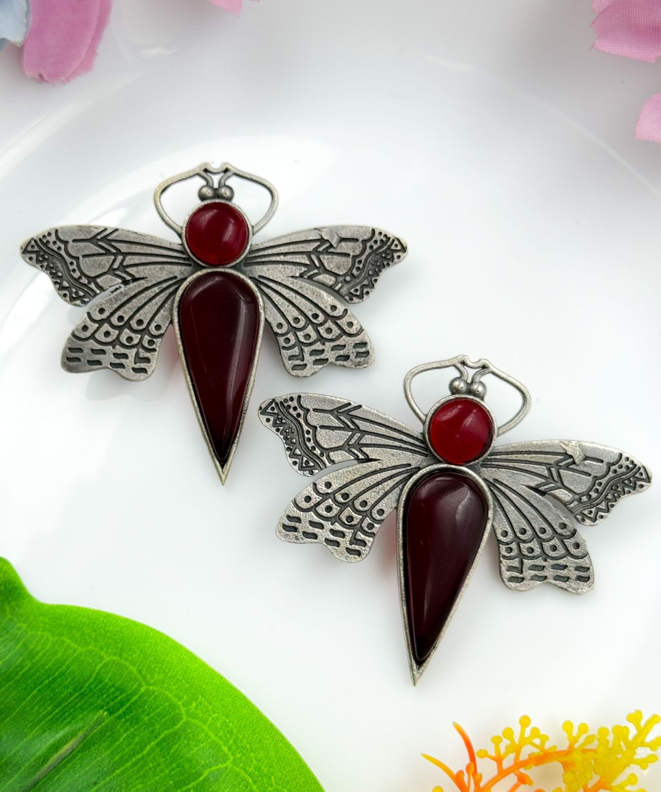 BUTTERFLY STONE STUDS SILVER EARRINGS