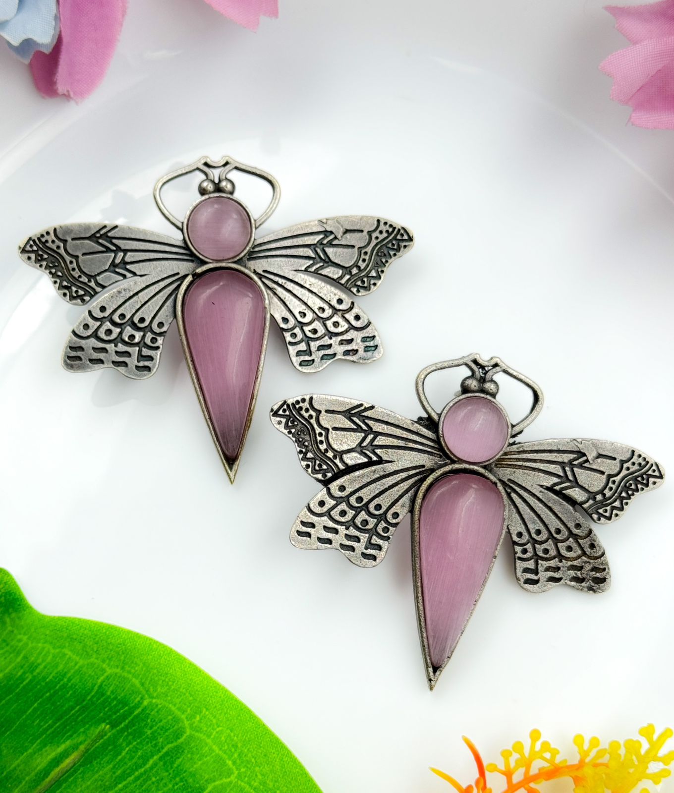 BUTTERFLY STONE STUDS SILVER EARRINGS