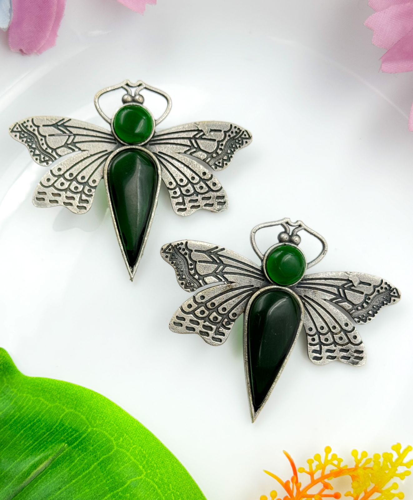 BUTTERFLY STONE STUDS SILVER EARRINGS