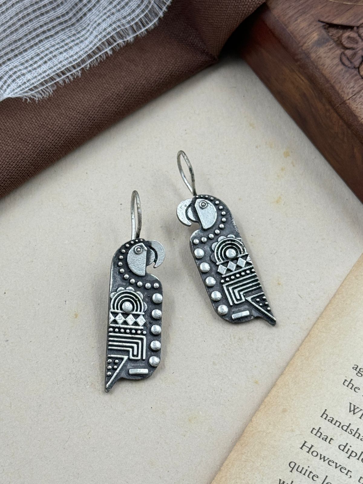 PARROT DESIGN OXIDISED STUDS EARRINGS