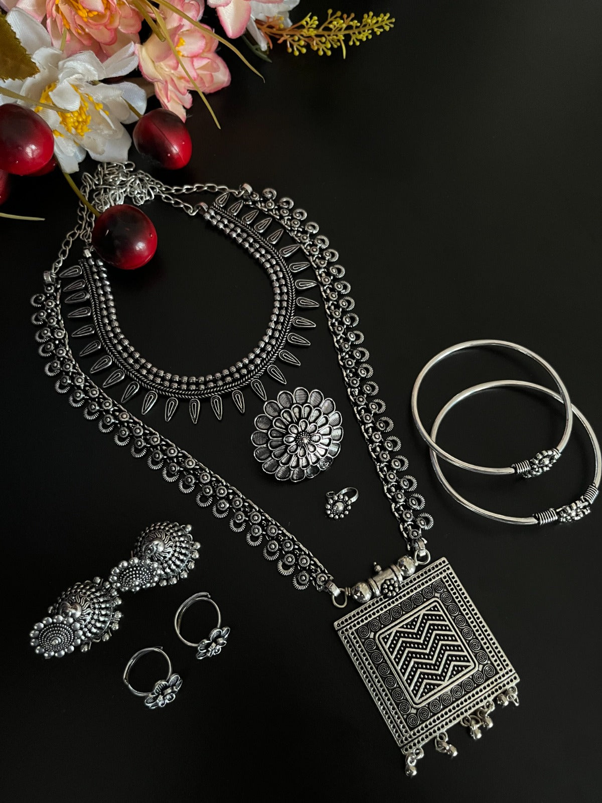 AMISHA SILVER OXIDISED JEWELLERY SET COMBO