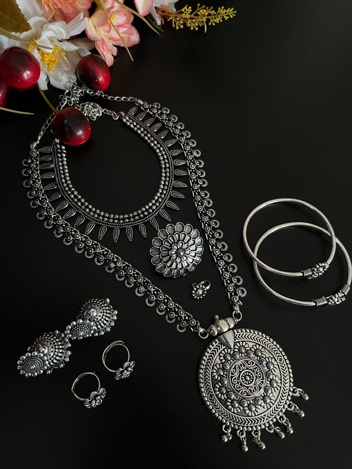 AMISHA SILVER OXIDISED JEWELLERY SET COMBO