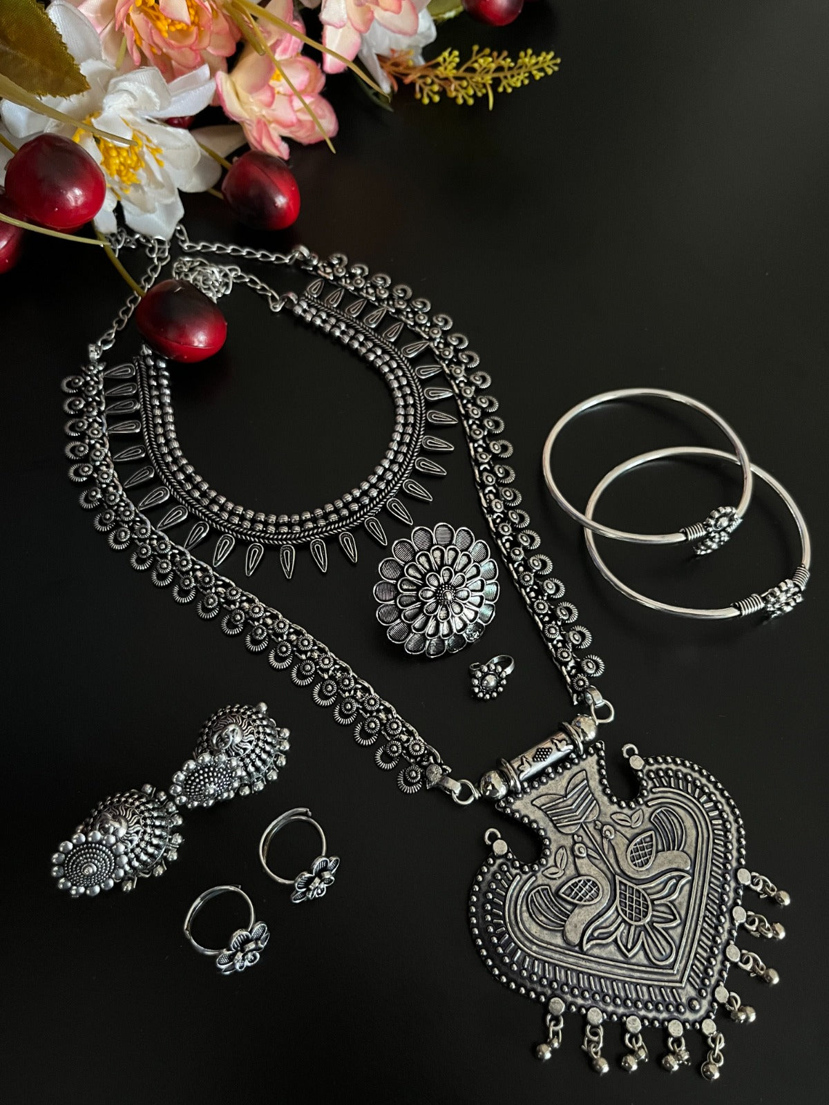 AMISHA SILVER OXIDISED JEWELLERY SET COMBO