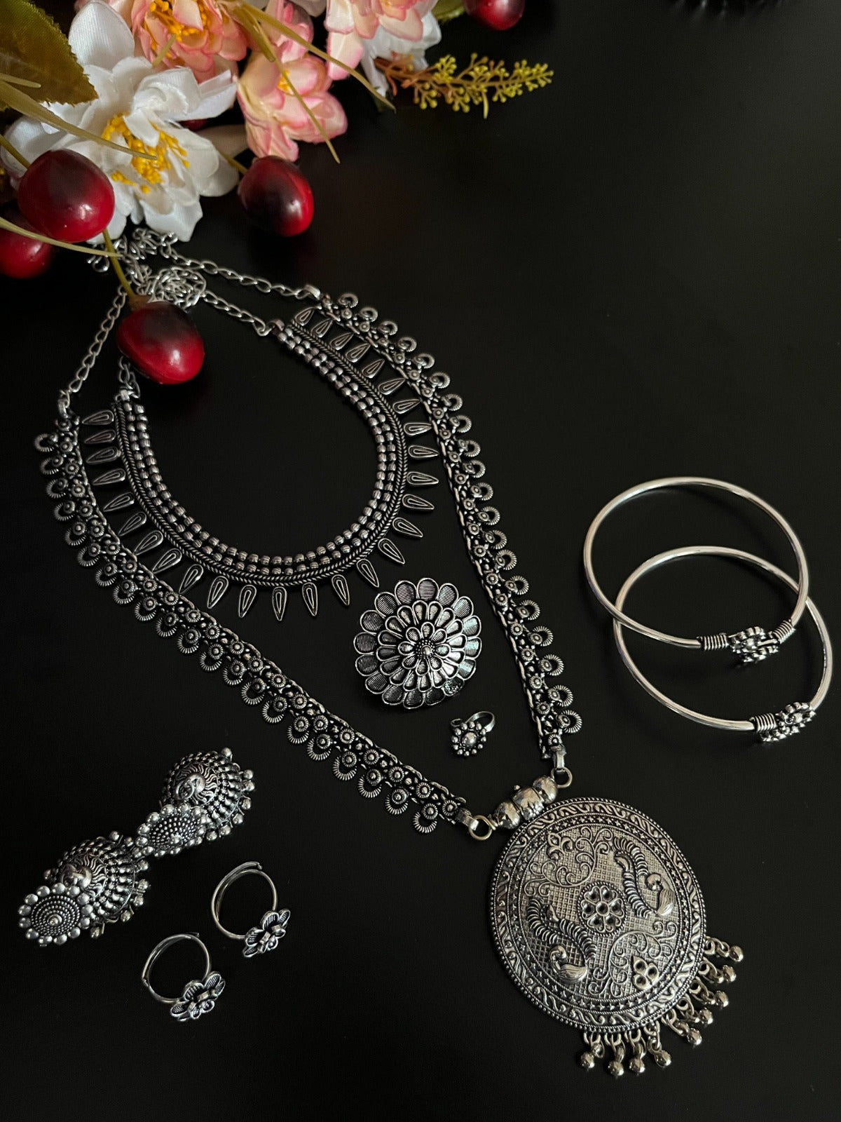 AMISHA SILVER OXIDISED JEWELLERY SET COMBO