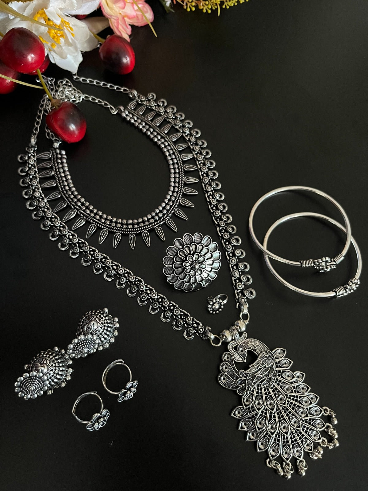 AMISHA SILVER OXIDISED JEWELLERY SET COMBO