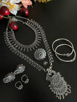 Load image into Gallery viewer, AMISHA SILVER OXIDISED JEWELLERY SET COMBO