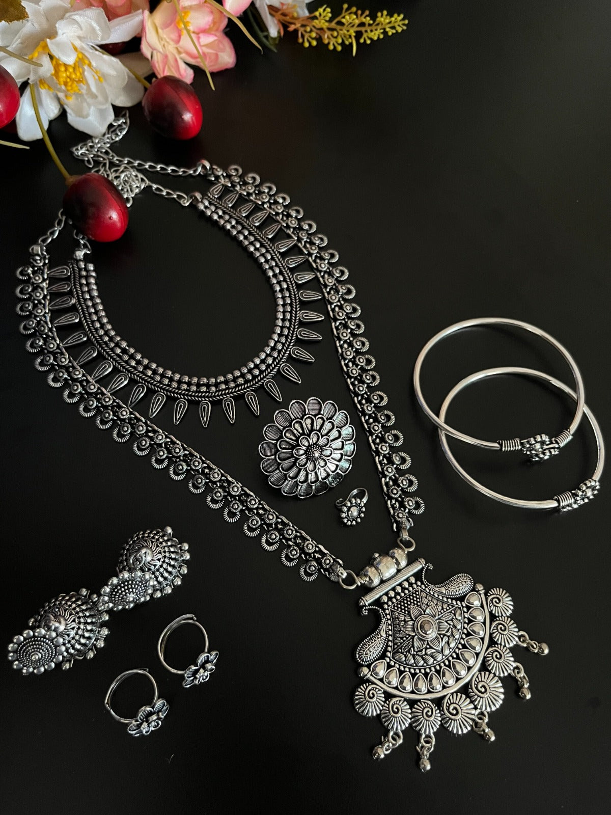 AMISHA SILVER OXIDISED JEWELLERY SET COMBO