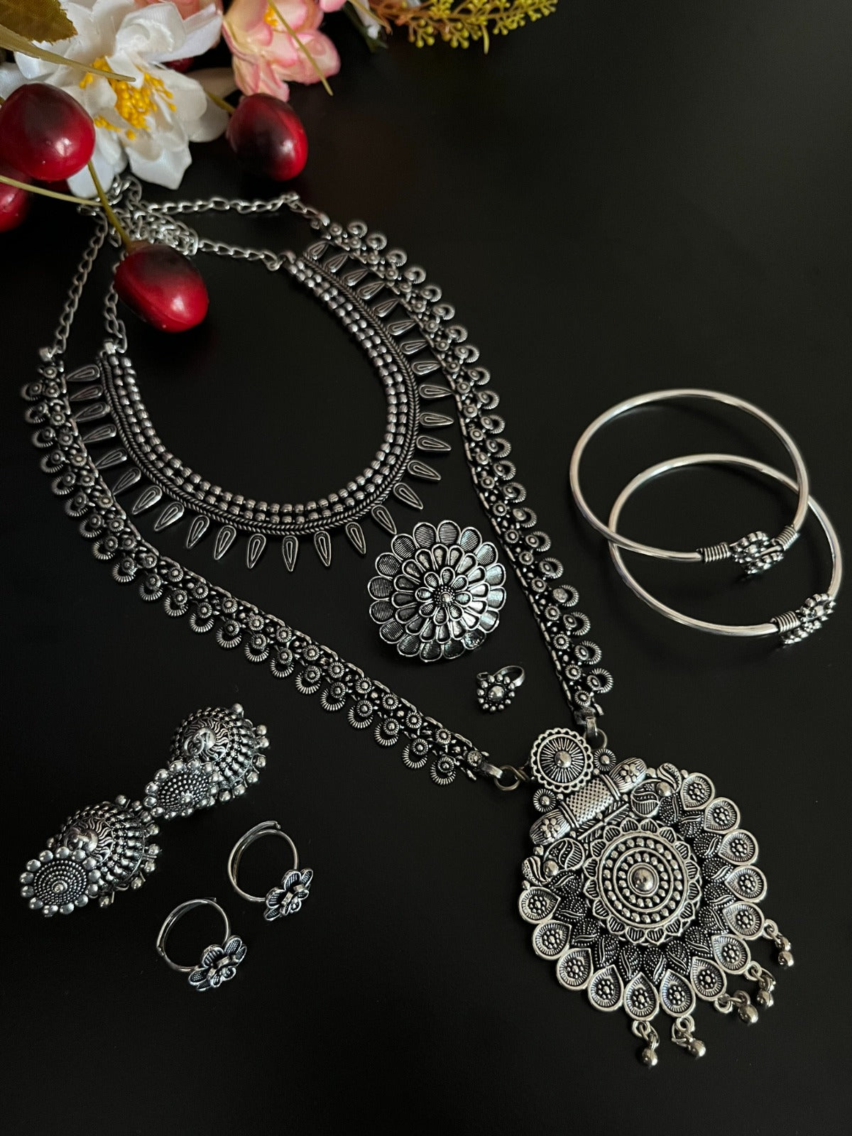 AMISHA SILVER OXIDISED JEWELLERY SET COMBO