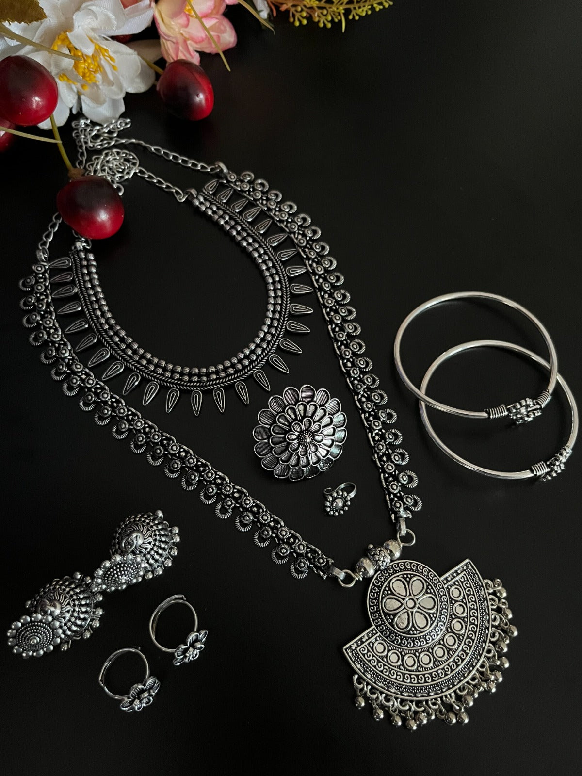 AMISHA SILVER OXIDISED JEWELLERY SET COMBO