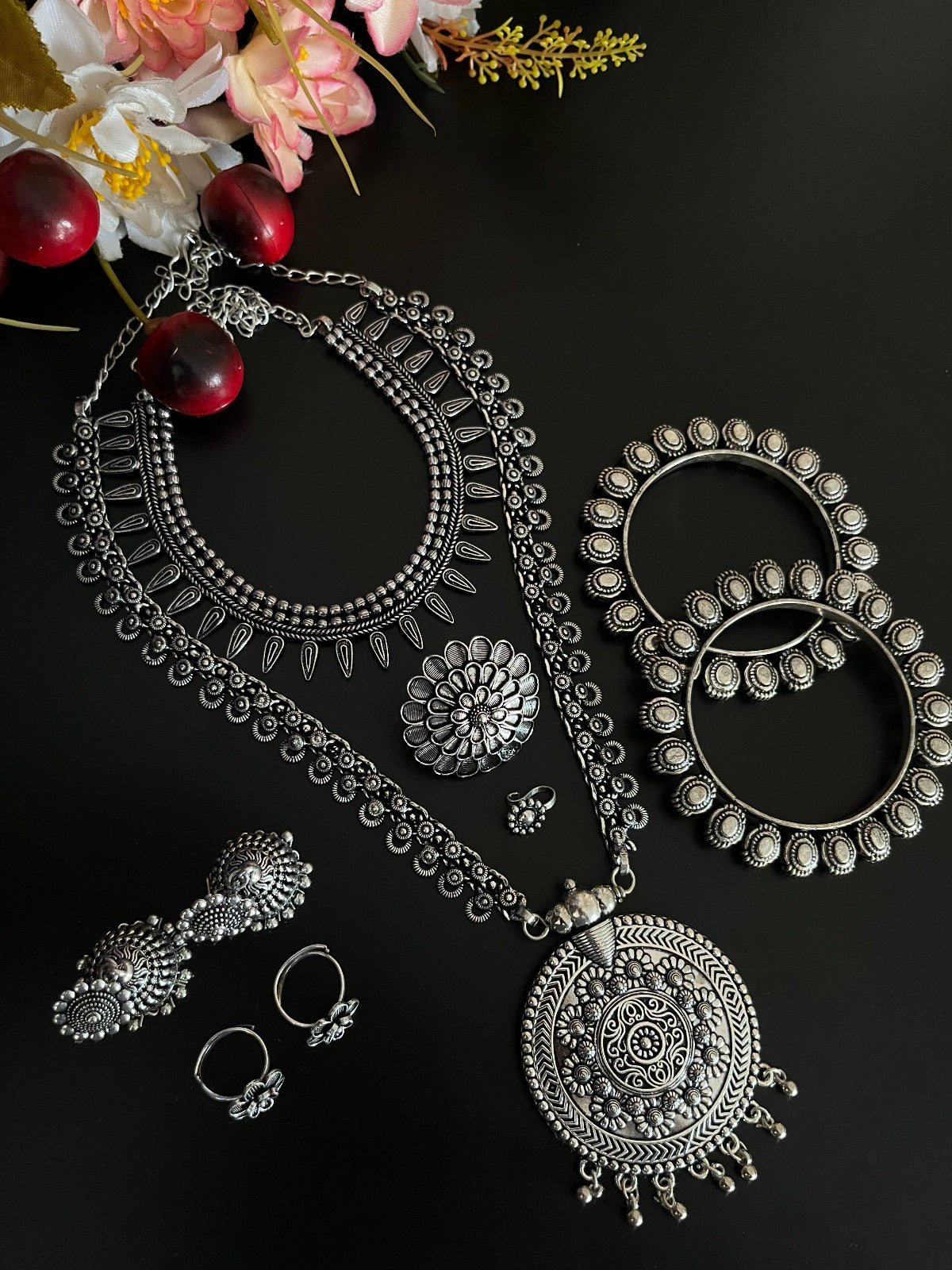 GHAZAL SILVER OXIDISED JEWELLERY SET COMBO