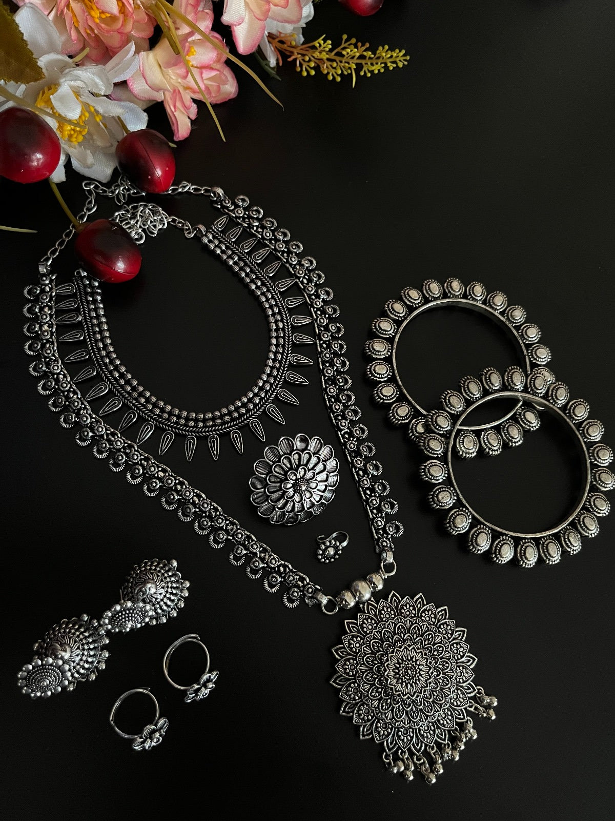 GHAZAL SILVER OXIDISED JEWELLERY SET COMBO