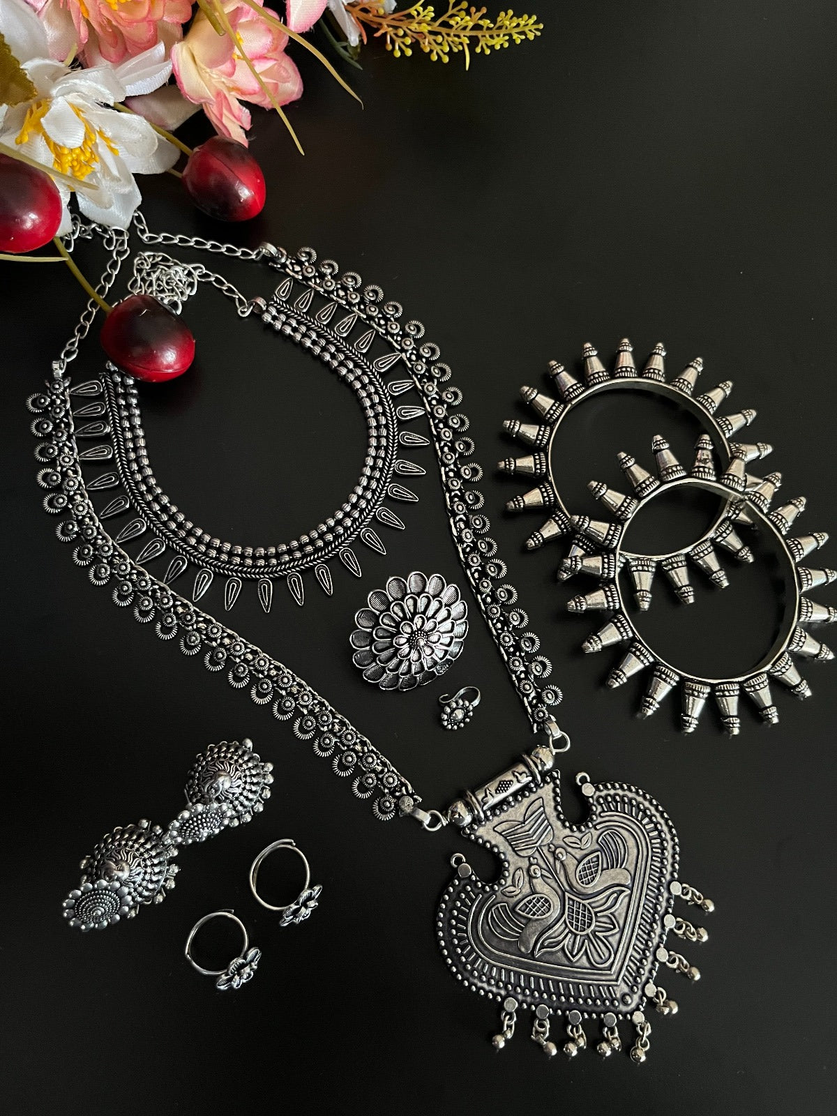 ZOYA SILVER OXIDISED JEWELLERY SET COMBO