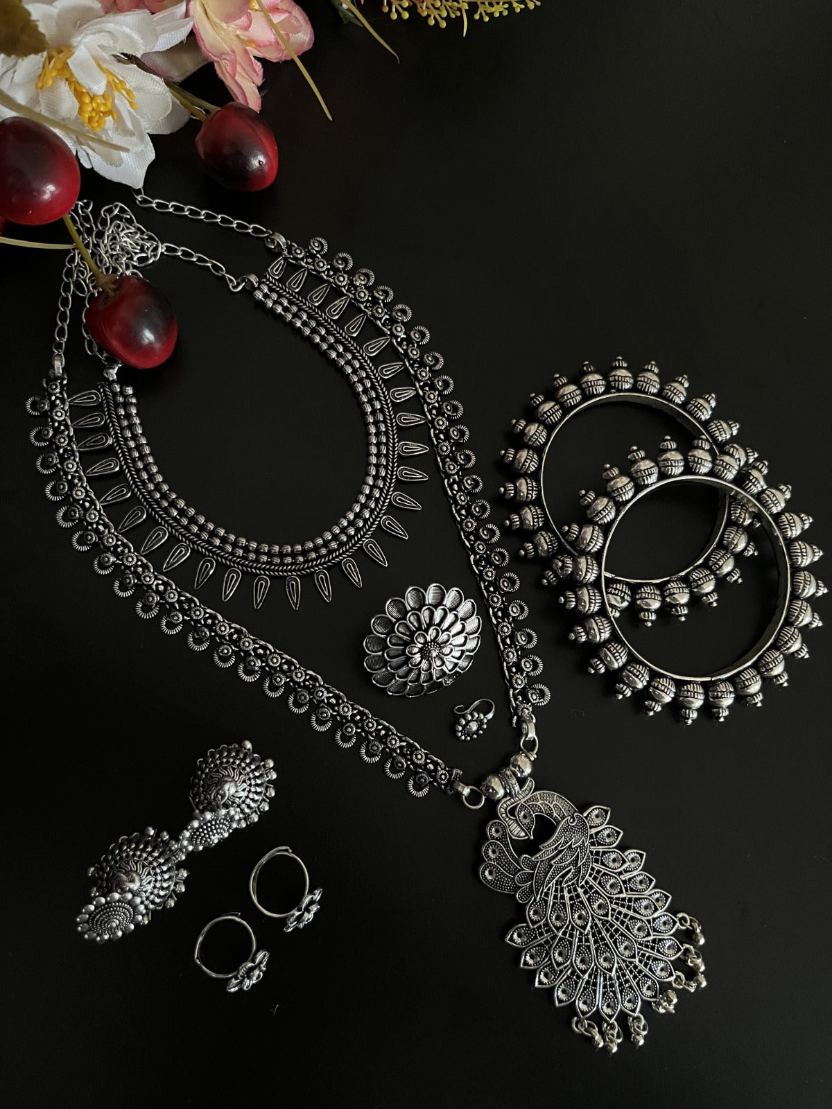 ZAHRA SILVER OXIDISED JEWELLERY SET COMBO