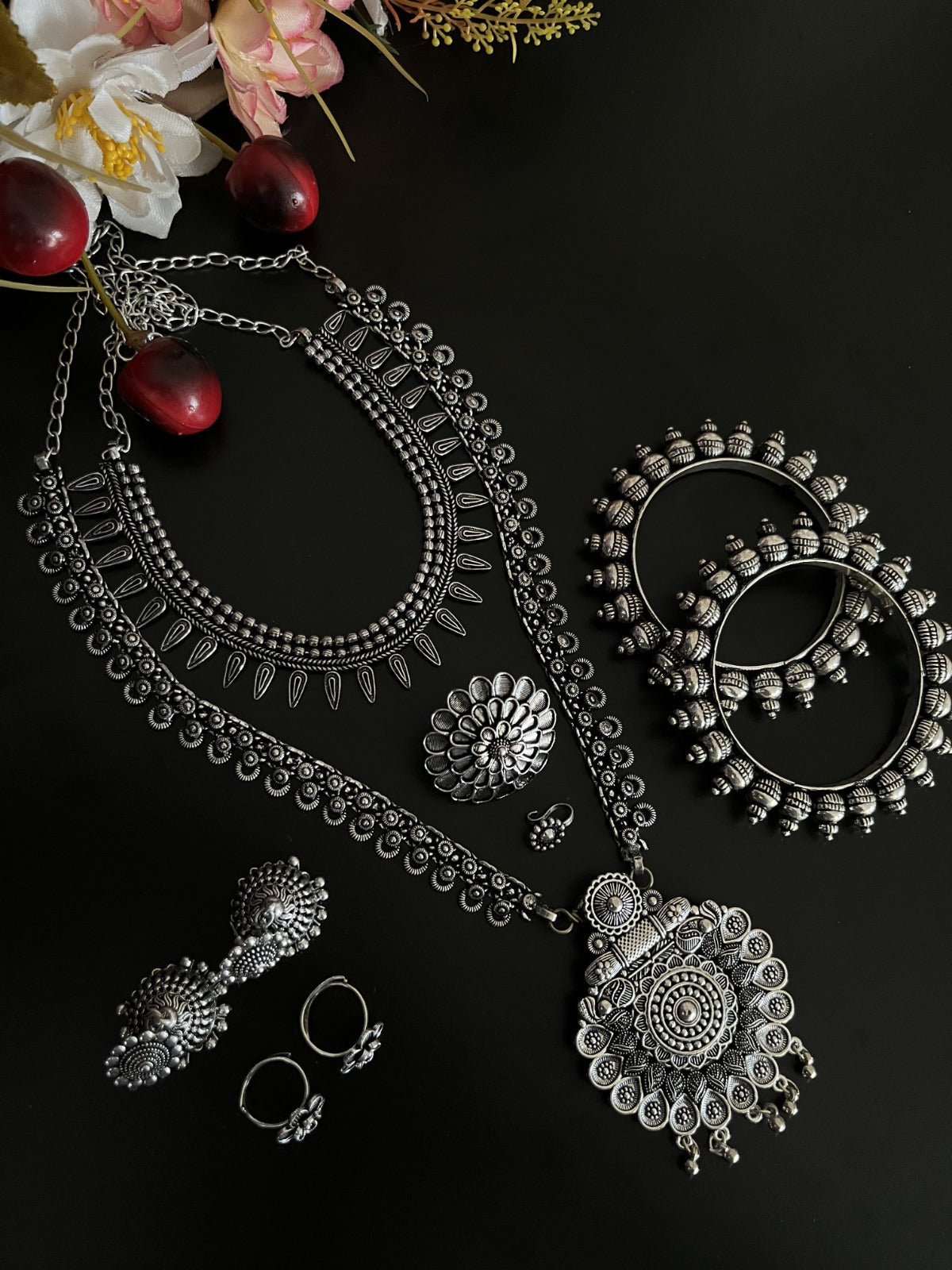 ZAHRA SILVER OXIDISED JEWELLERY SET COMBO