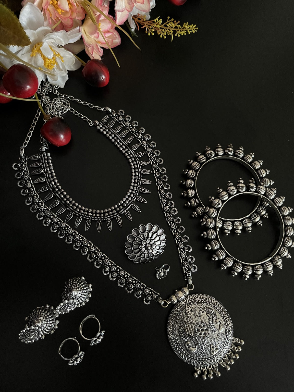 ZAHRA SILVER OXIDISED JEWELLERY SET COMBO