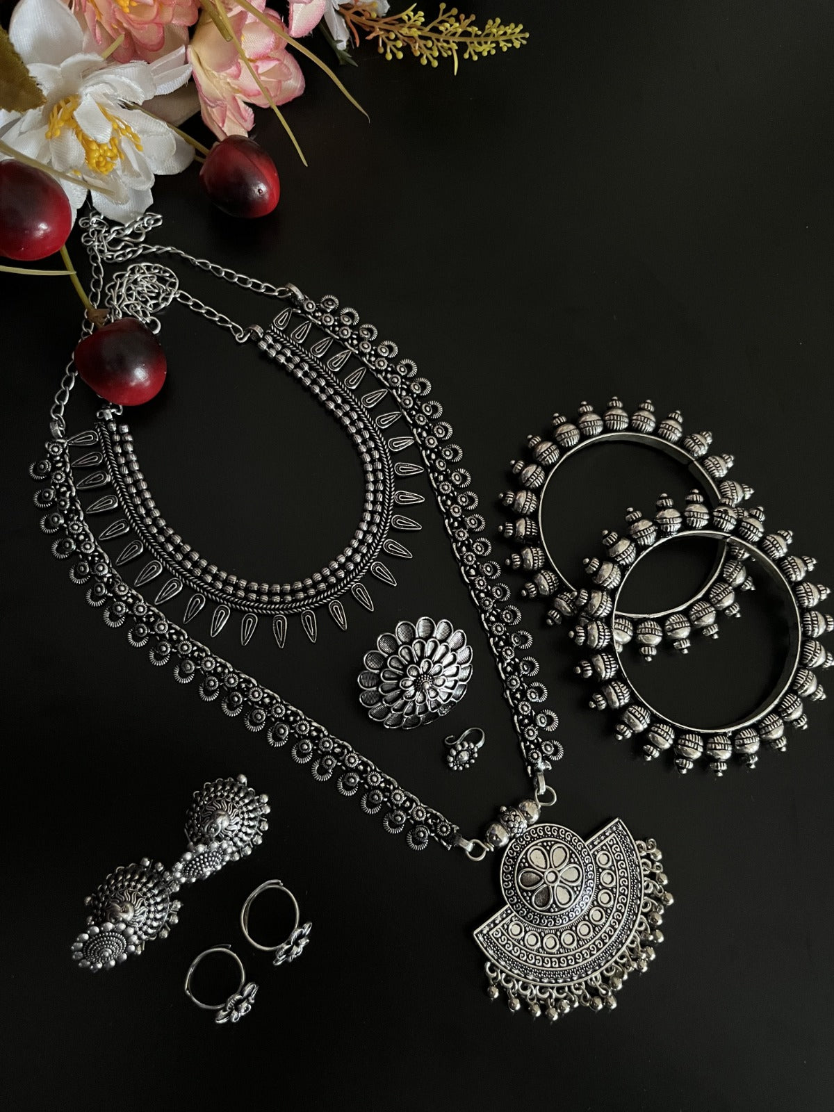 ZAHRA SILVER OXIDISED JEWELLERY SET COMBO