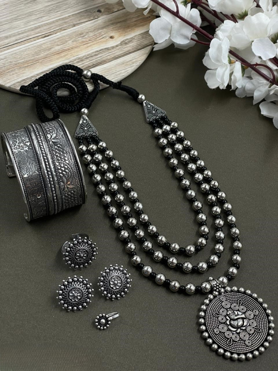 TAMANNA SILVER OXIDISED JEWELLERY SET COMBO