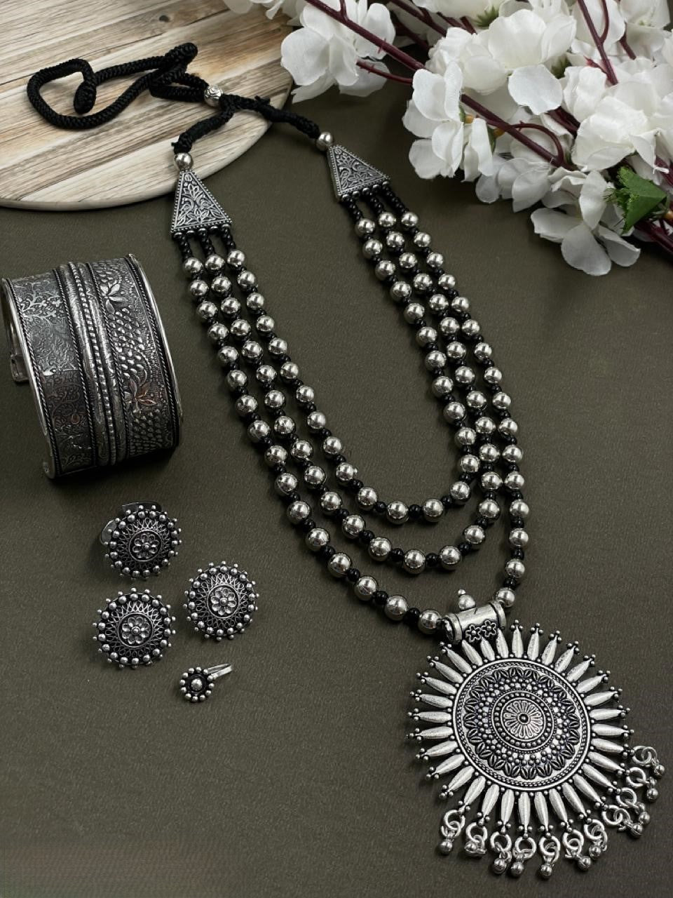 TAMANNA SILVER OXIDISED JEWELLERY SET COMBO