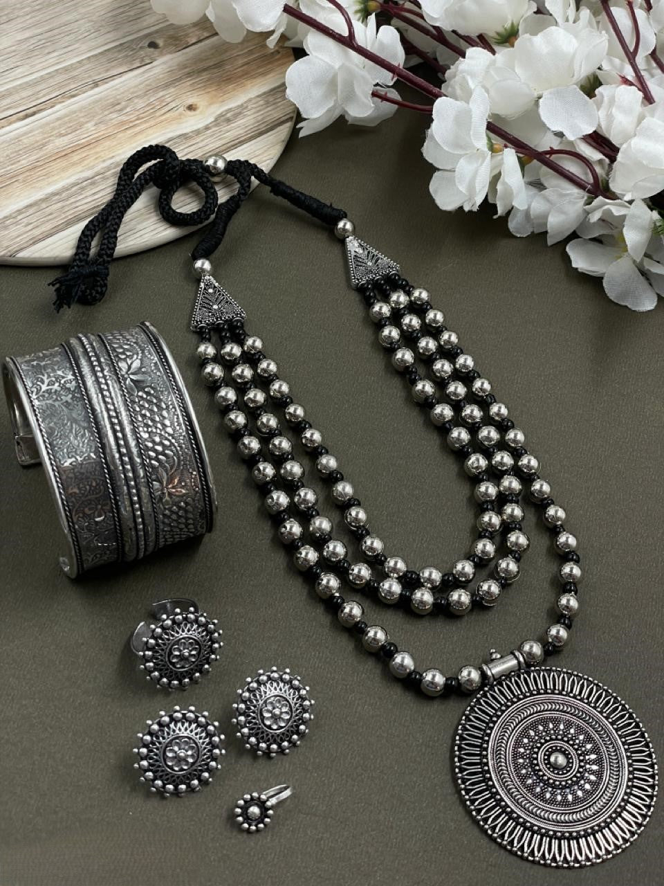 TAMANNA SILVER OXIDISED JEWELLERY SET COMBO