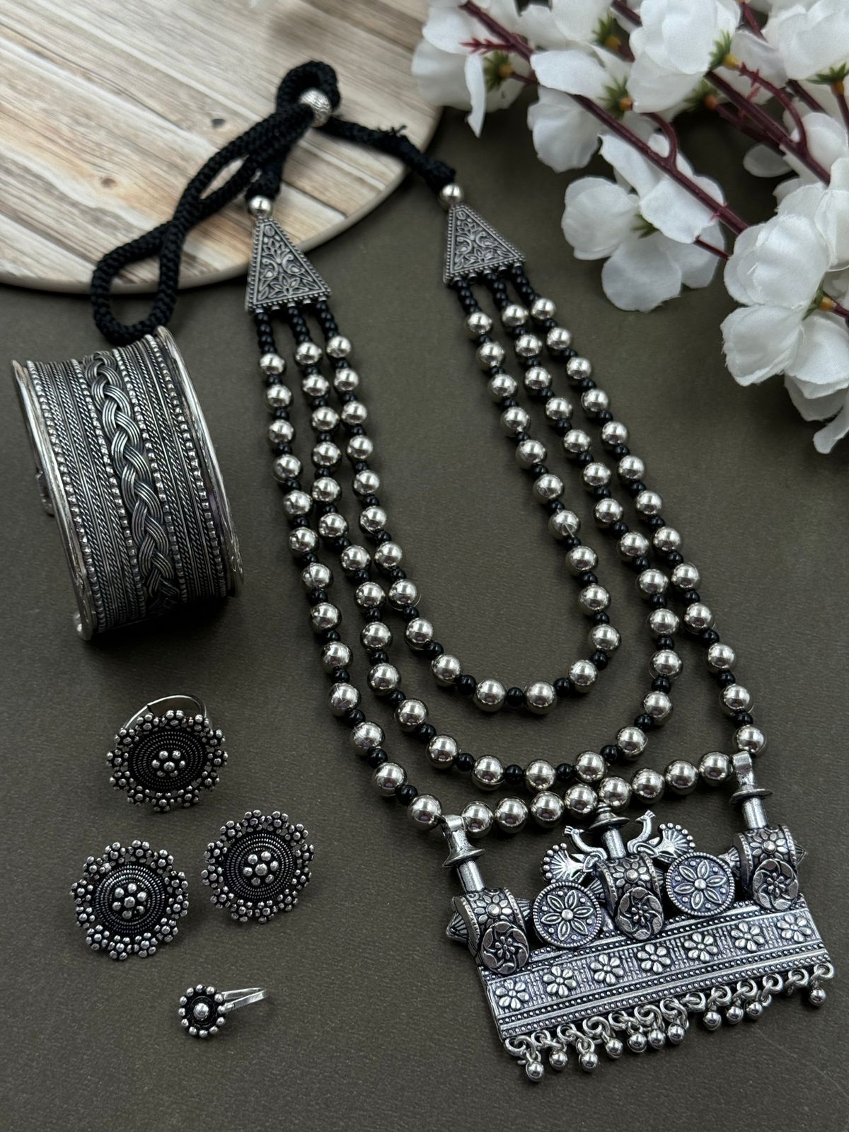 YASMIN SILVER OXIDISED JEWELLERY SET COMBO