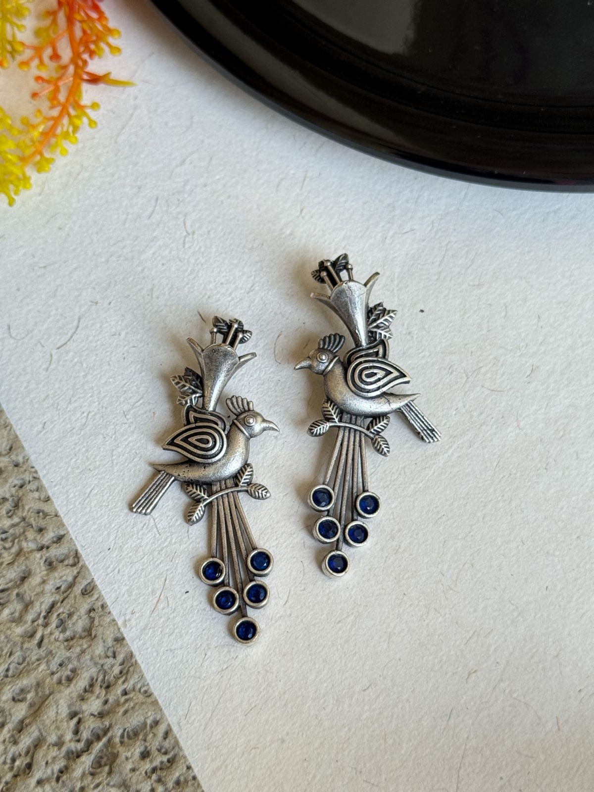 OXIDISED BIRD STONE STUDS EARRINGS