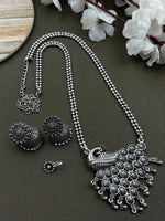 Load image into Gallery viewer, AYESHA 2 LINE OXIDISED NECKLACE WITH PENDANT JEWELLERY SET