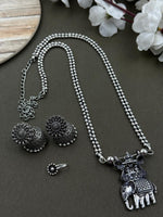 Load image into Gallery viewer, AYESHA 2 LINE OXIDISED NECKLACE WITH PENDANT JEWELLERY SET