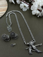 Load image into Gallery viewer, AYESHA 2 LINE OXIDISED NECKLACE WITH PENDANT JEWELLERY SET
