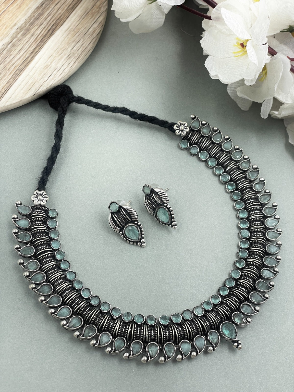 AAHANA OXIDISED SILVER STONE NECKLACE SET