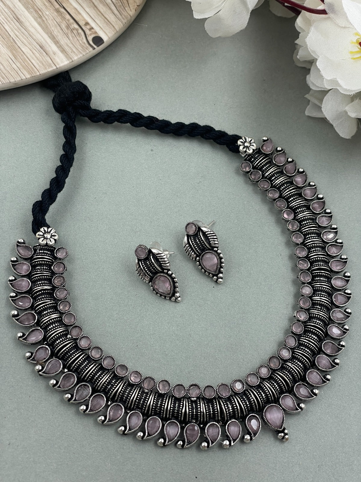 AAHANA OXIDISED SILVER STONE NECKLACE SET