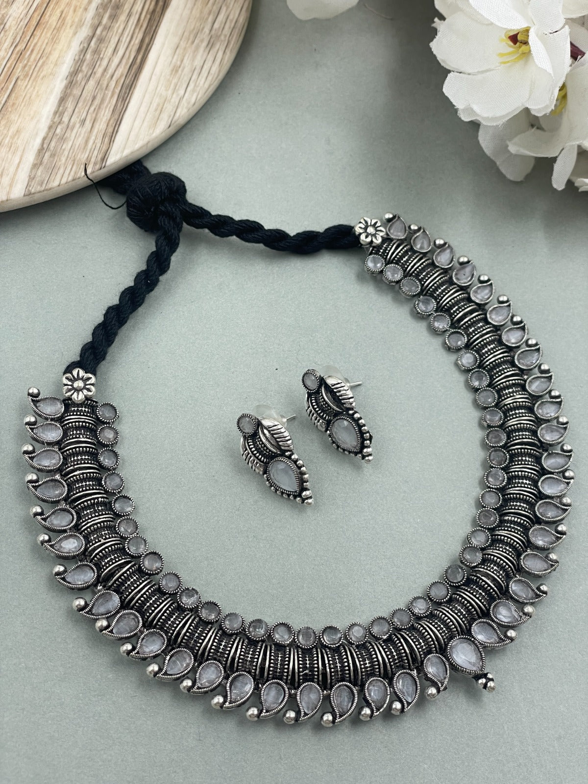 AAHANA OXIDISED SILVER STONE NECKLACE SET