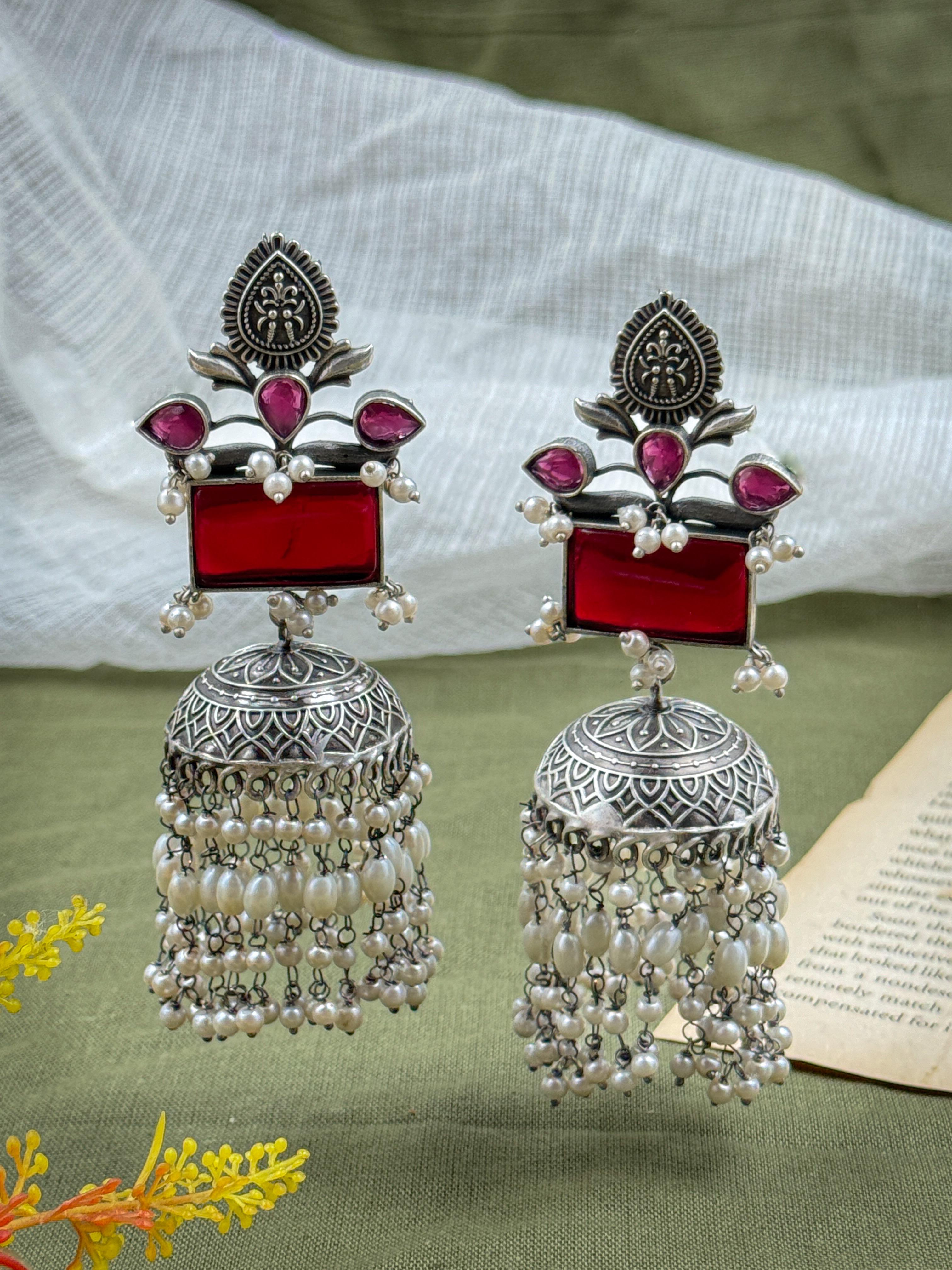 VRINDA SILVER LOOKALIKE JHUMKA EARRINGS