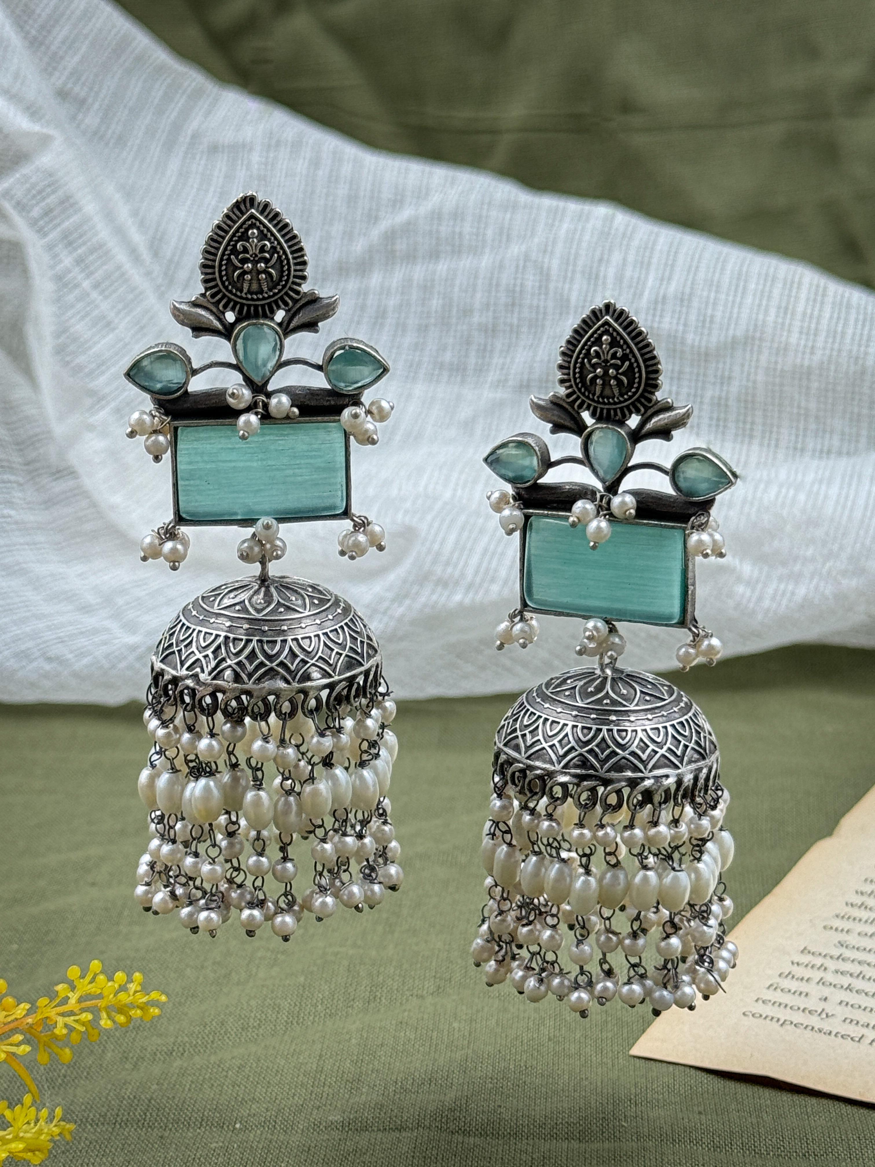 VRINDA SILVER LOOKALIKE JHUMKA EARRINGS