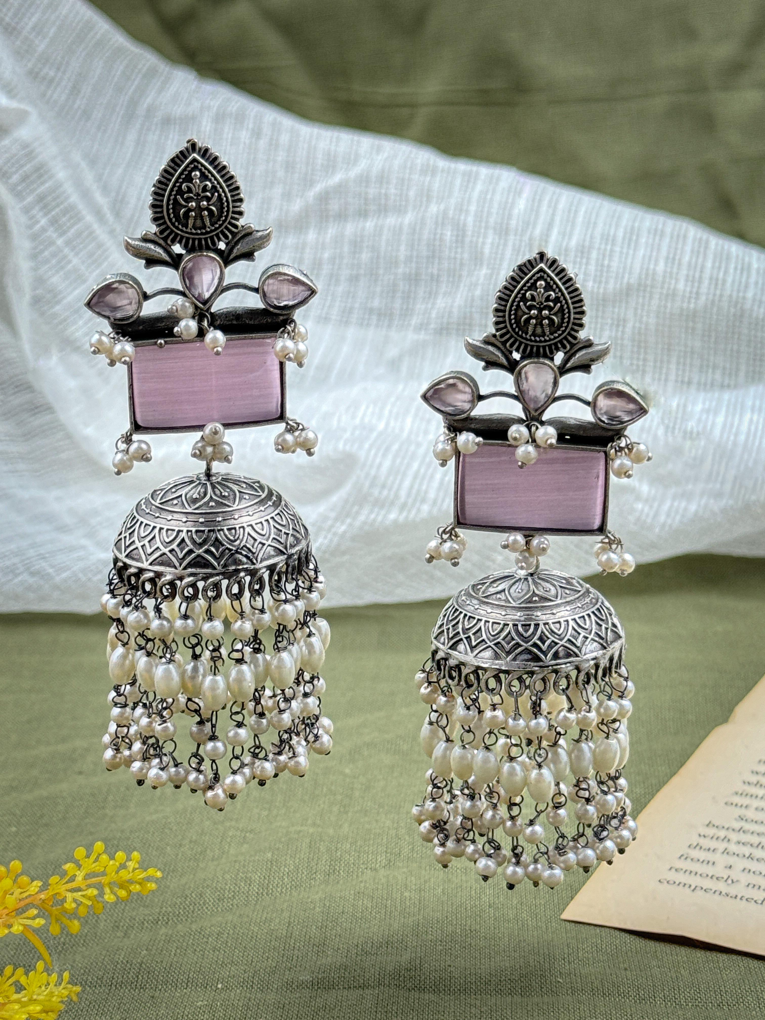 VRINDA SILVER LOOKALIKE JHUMKA EARRINGS