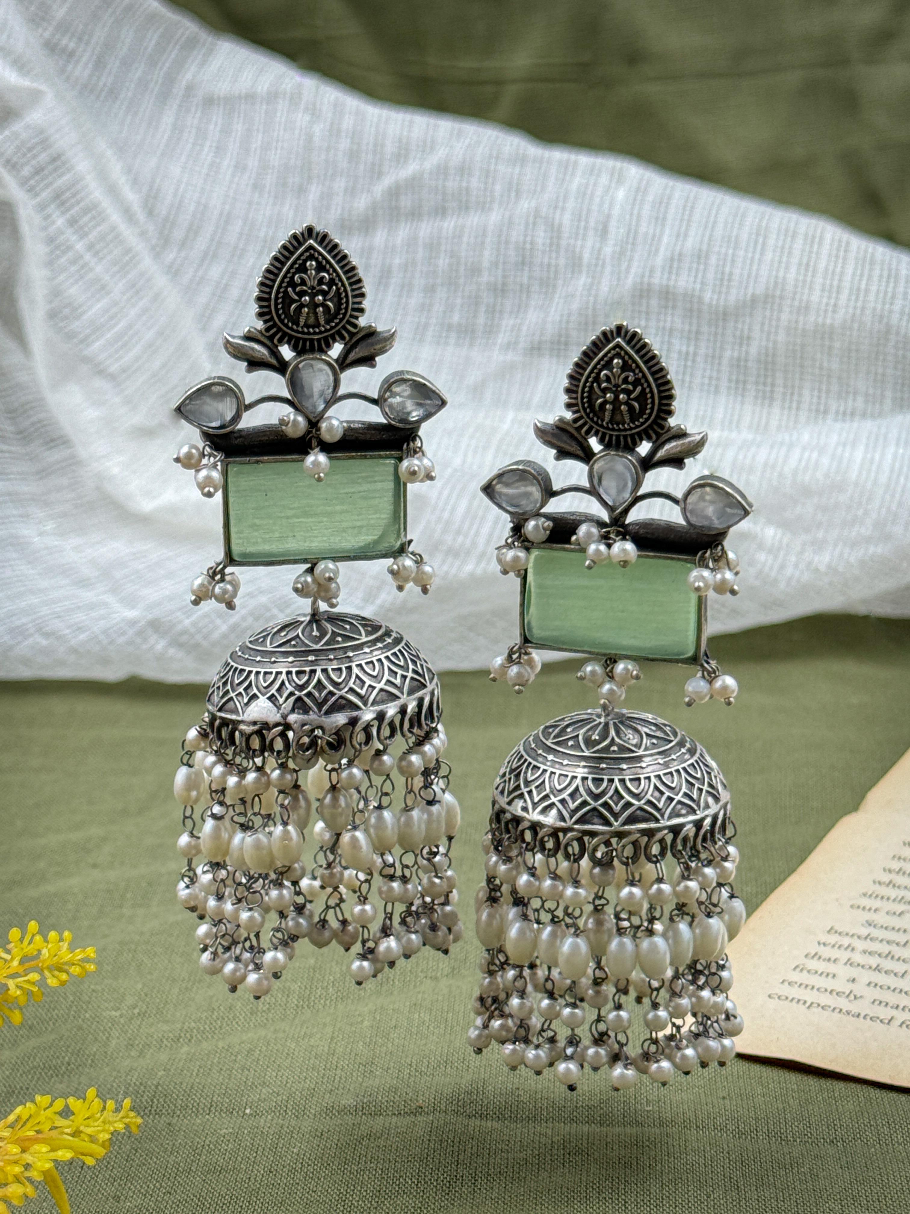 VRINDA SILVER LOOKALIKE JHUMKA EARRINGS