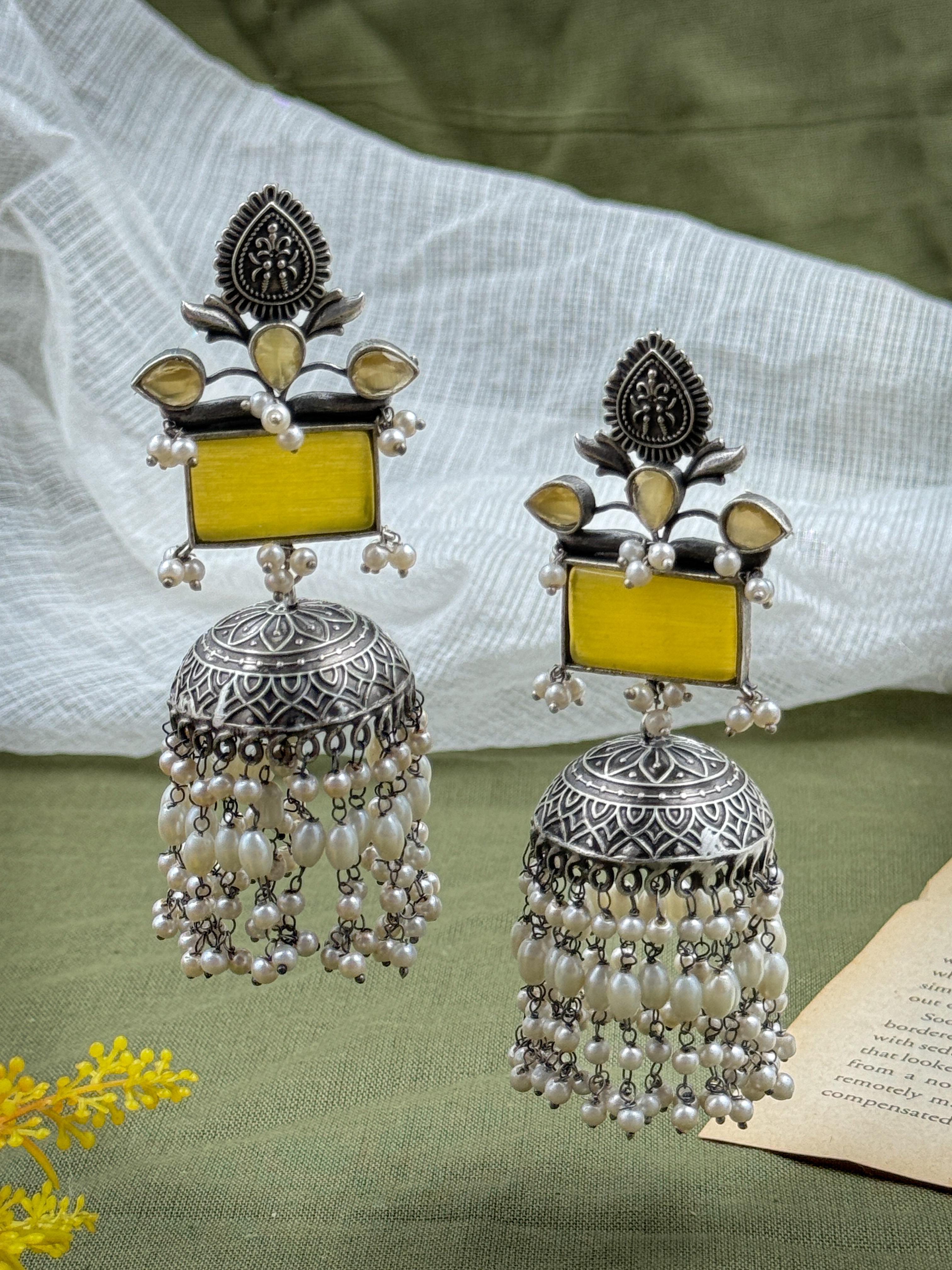 VRINDA SILVER LOOKALIKE JHUMKA EARRINGS