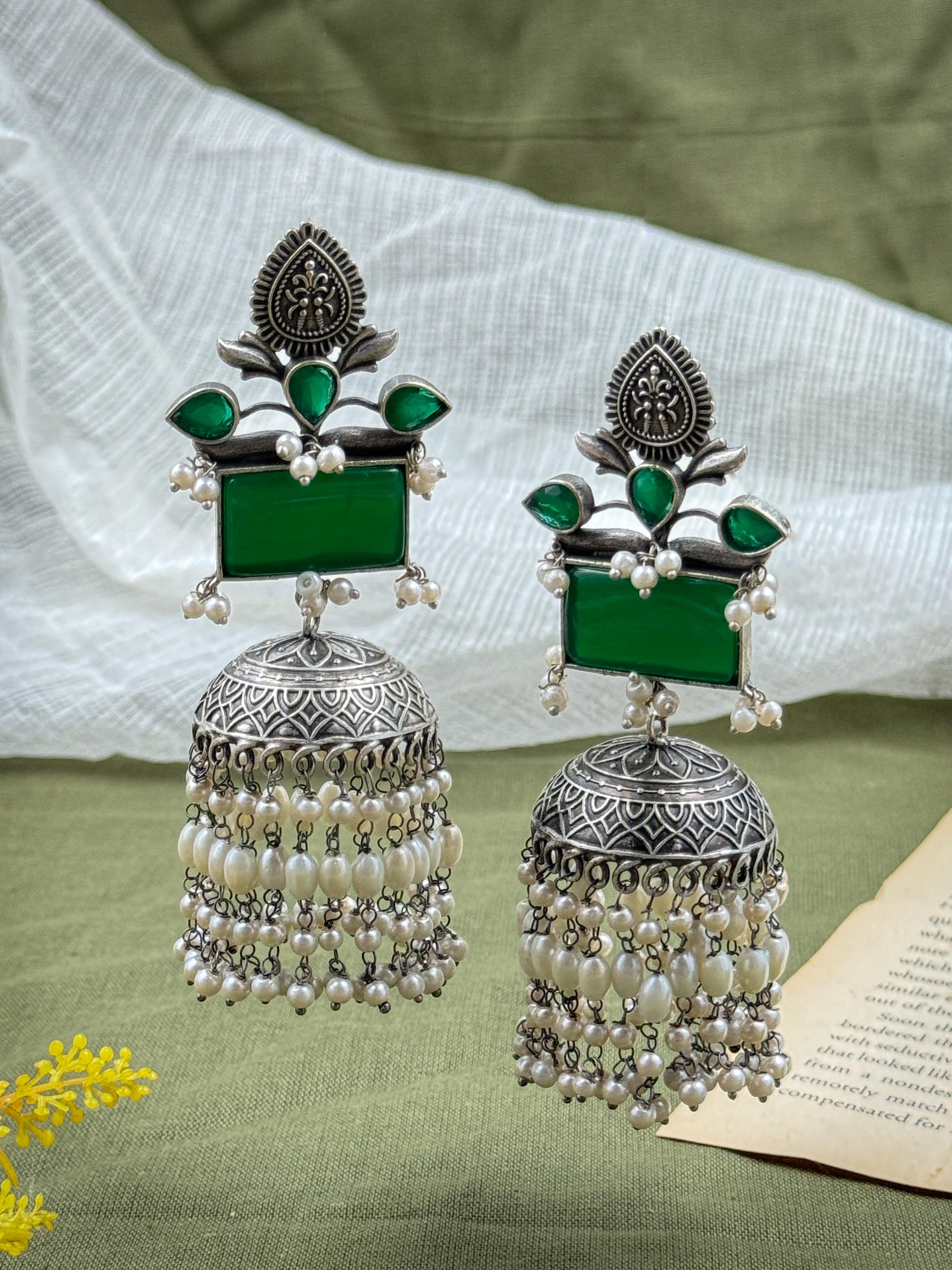 VRINDA SILVER LOOKALIKE JHUMKA EARRINGS