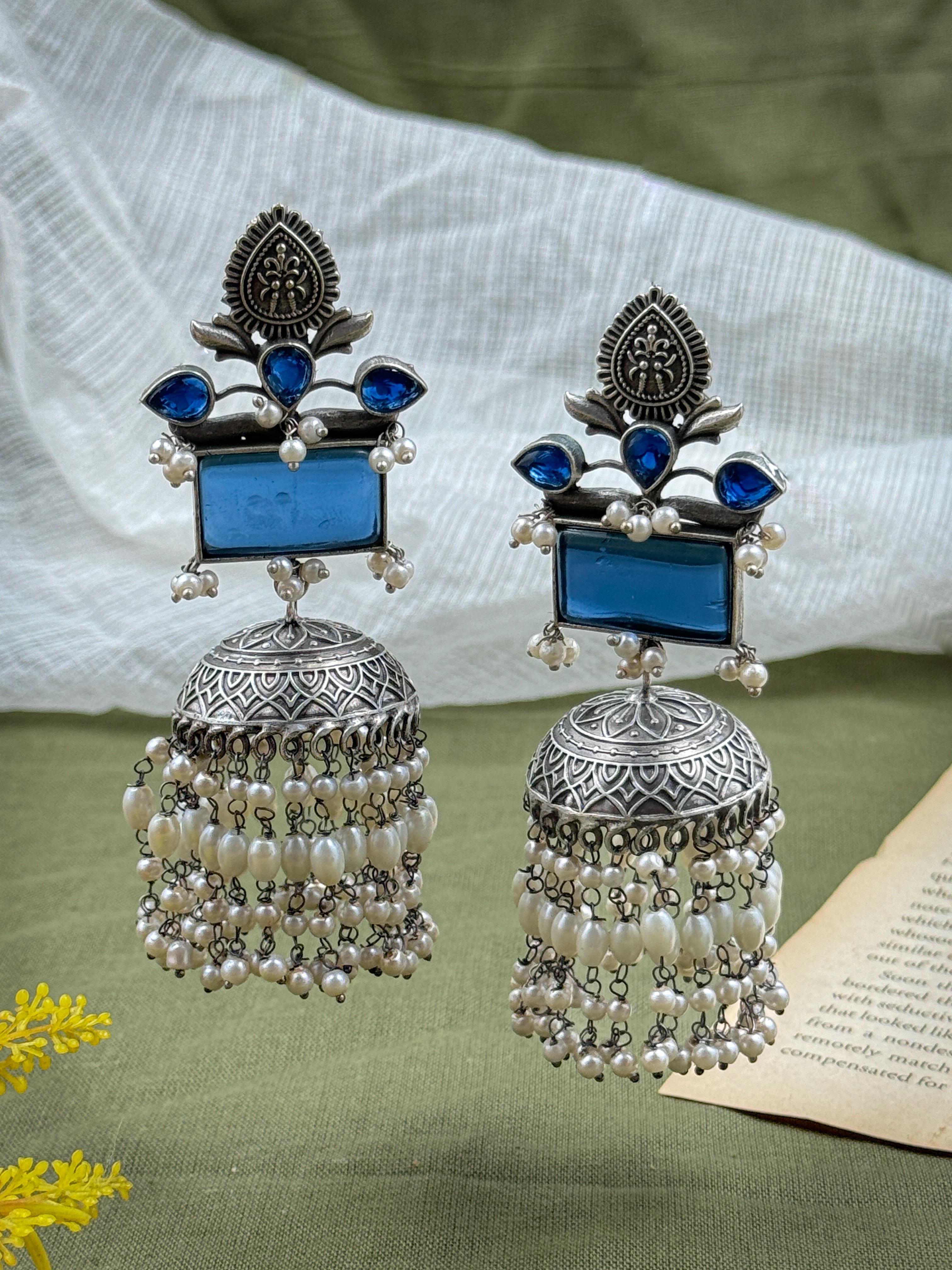 VRINDA SILVER LOOKALIKE JHUMKA EARRINGS