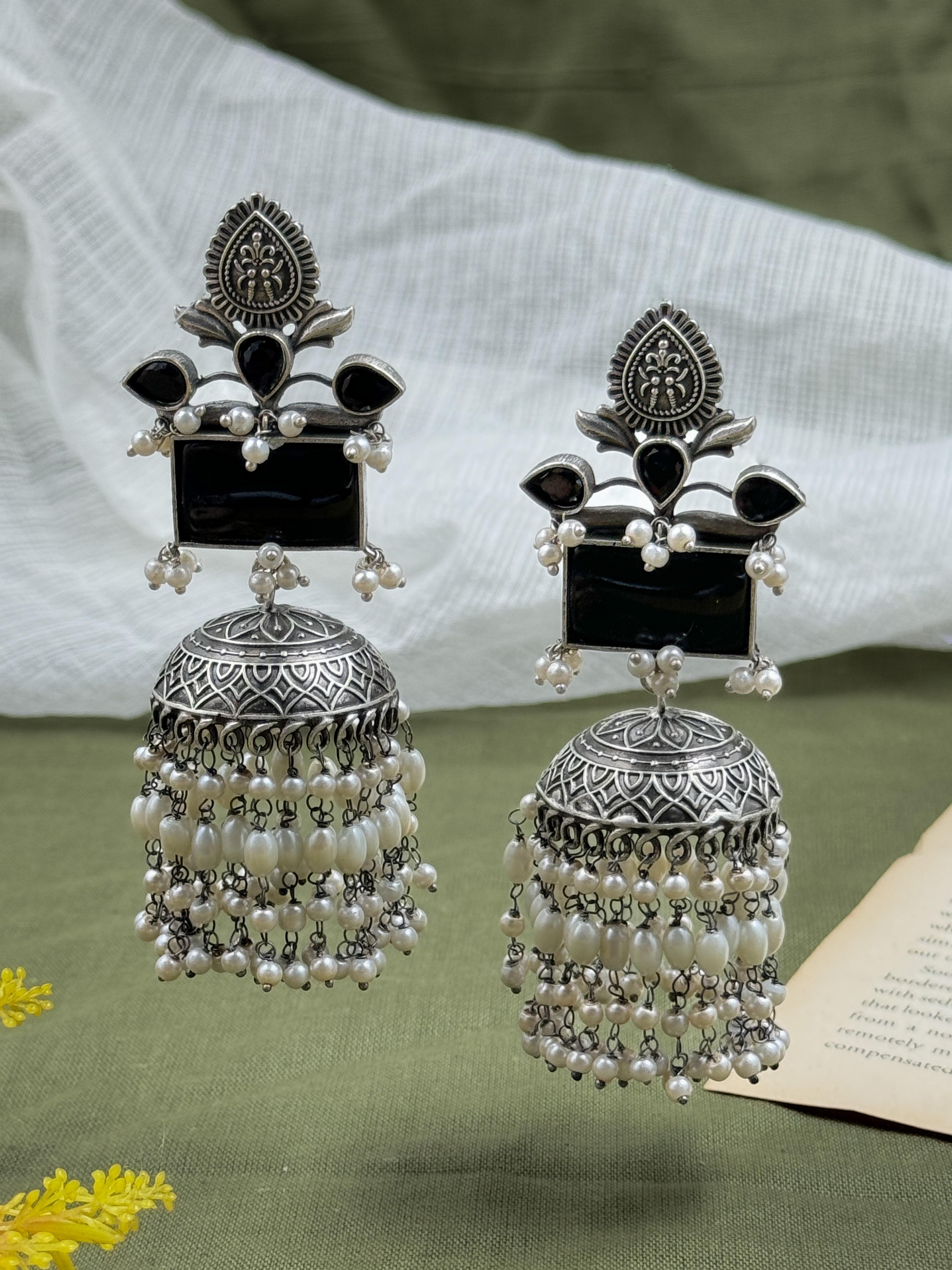 VRINDA SILVER LOOKALIKE JHUMKA EARRINGS